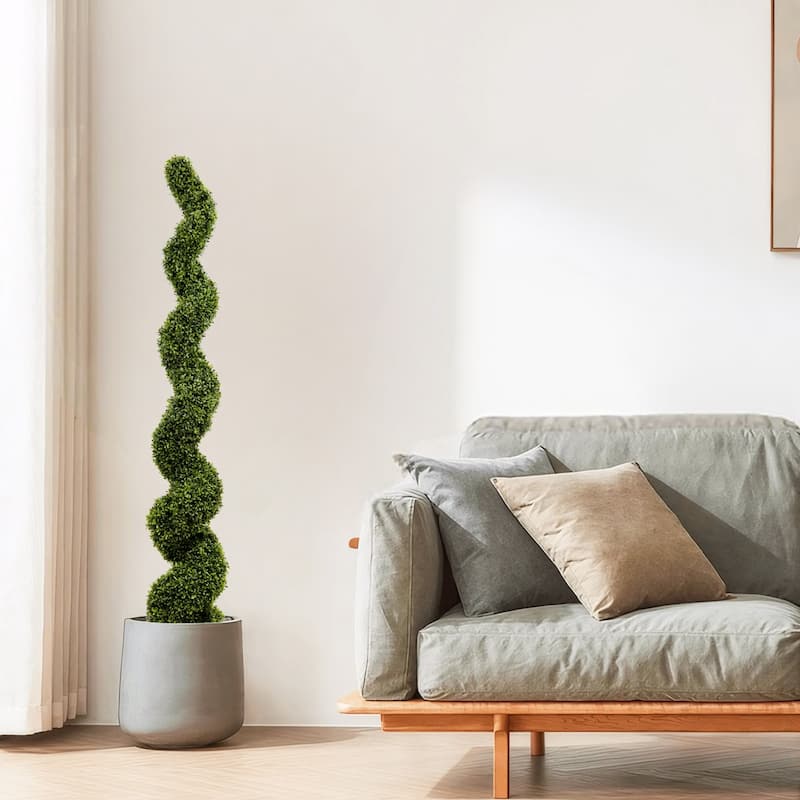 GDFStudio - Vallador Spiral Topiary Trees Artificial Boxwood UV Resistant Elegance（Set of 2）