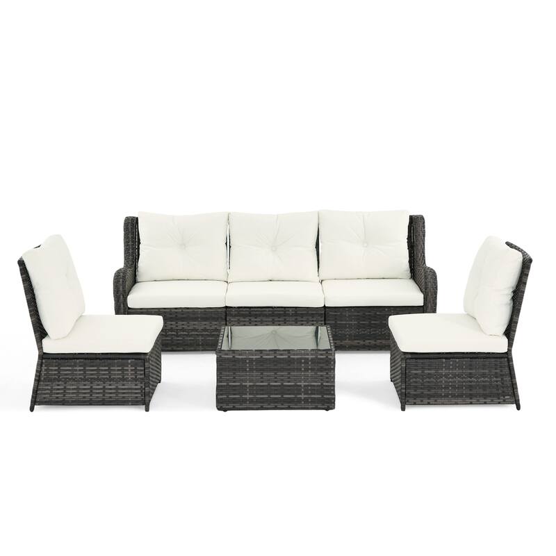 6-pieces Patio Wicker Outdoor Sectional Seating Sofa Set with Coffee Table