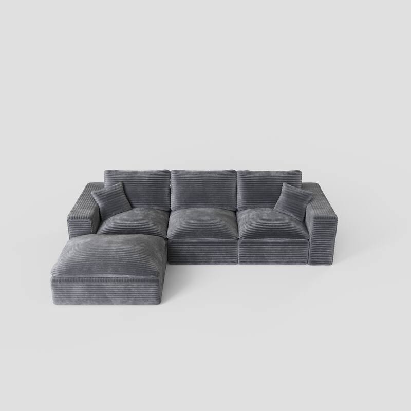 L-Shaped Cloud Sectional Sofa with Chaise Lounge, Corduroy Upholstered 3 Seater Sofa, Modular Corner Sofa with Deep Seat