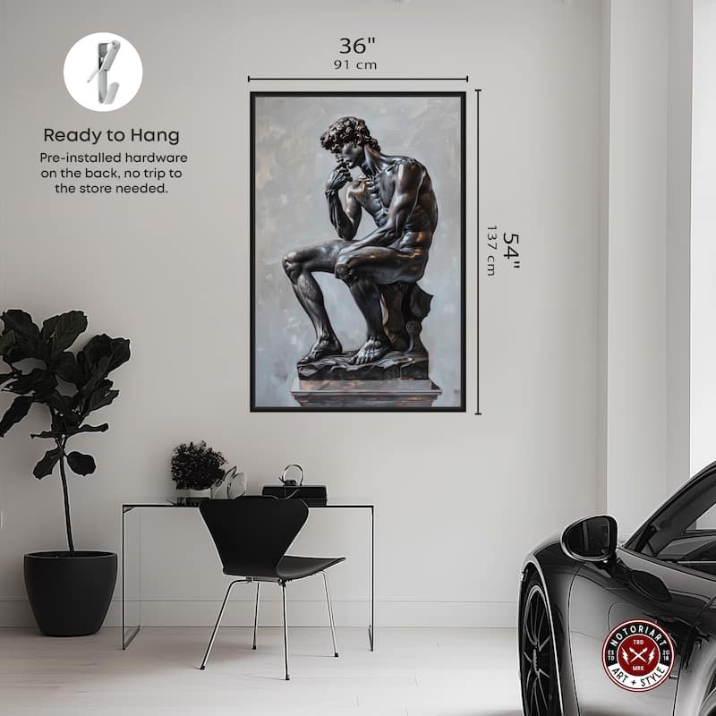 Notoriart Ebony Statue In Thought Framed Men Style 1 Piece Canvas Wall Art