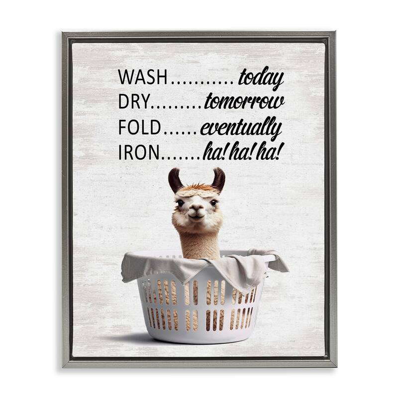 Stupell Funny Laundry Timing Framed Floater Canvas Wall Art Design By Lettered and Lined - 17 x 21 - Grey