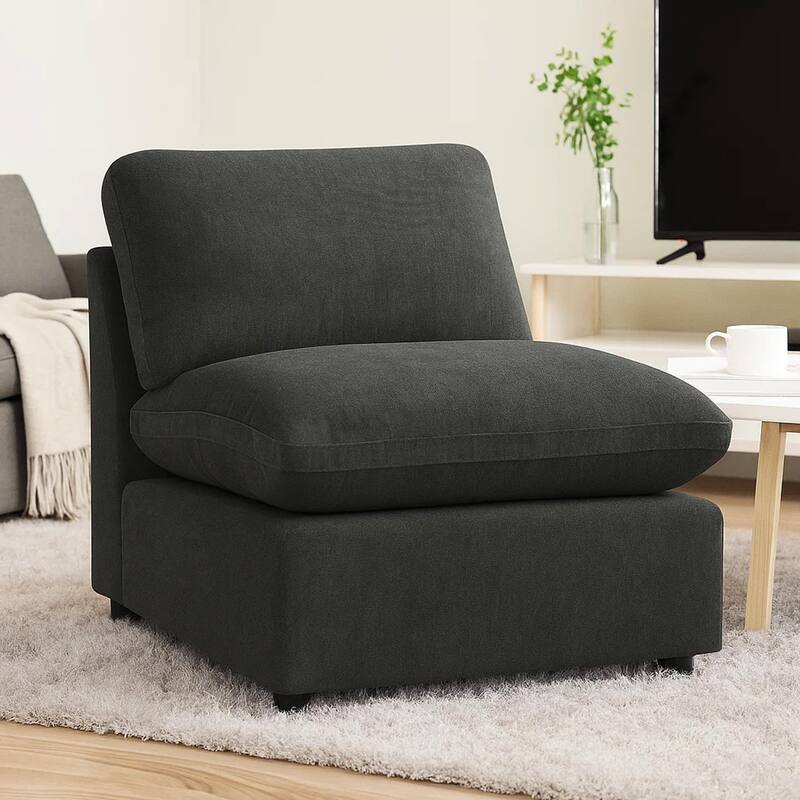 Biny Modular Armless Chair, Dark Gray, Plush Foam Cushions