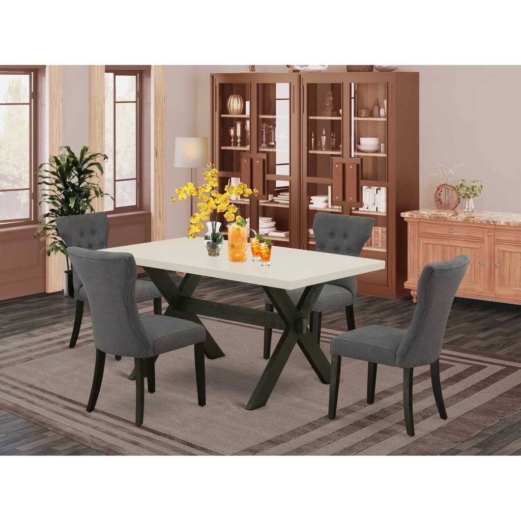 HomeStock 5-Piece Rectangle Natural Oak Finish Solid Wood Top Dining Table with 4 Upholstered Chairs with Lattice Back