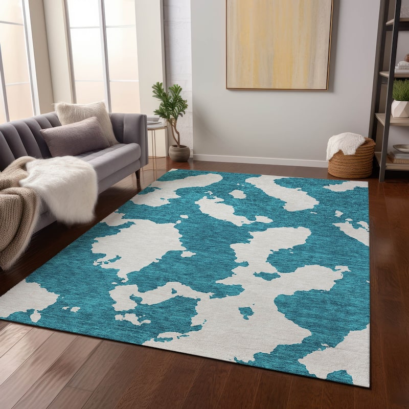Machine Washable Indoor/ Outdoor Contemporary Abstract Chantille Rug