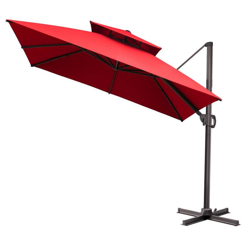 11 x 11 FT Outdoor Patio Cantilever Umbrella with Crank and 360 Degrees Rotation