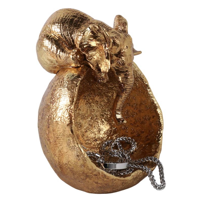 Resin Decorative Bowl Sculpted Elephant Head Design Finish - 8" Gold - 6" x 5" x 7.5"