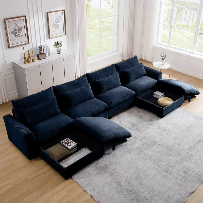 Big Deep Seat U-Shaped Corduroy Sectional Couches for Living Room