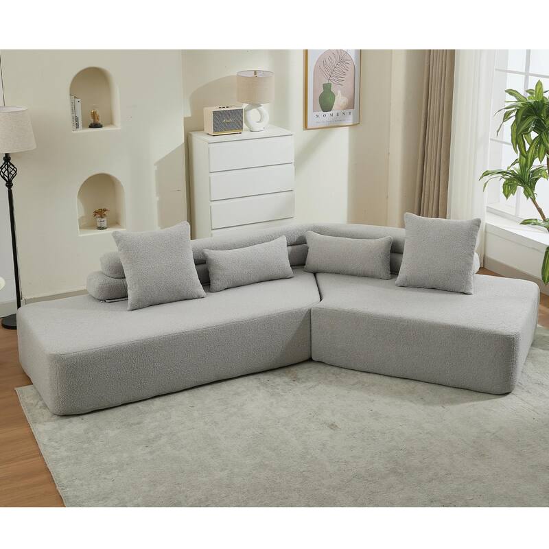128" Polyester Modular Sectional Sofa, Boucle Fabric - Light Gray