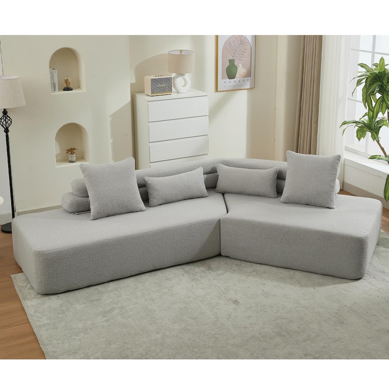 128Inch Cloud Sectional Couch,Modern Boucle Teddy Fabric Modular Sofa