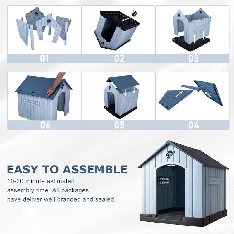 BOSSIN Insulated Dog House, Outdoor & Indoor Use with Elevated Floor, Waterproof & Durable Plastic Design for All Size Dogs