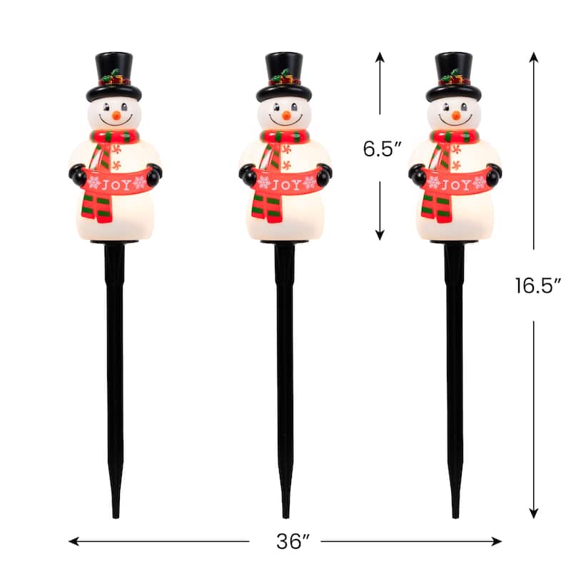 Snowman with Joy Banner Outdoor Christmas Pathway Markers - 16.5" - Set of 3 - White