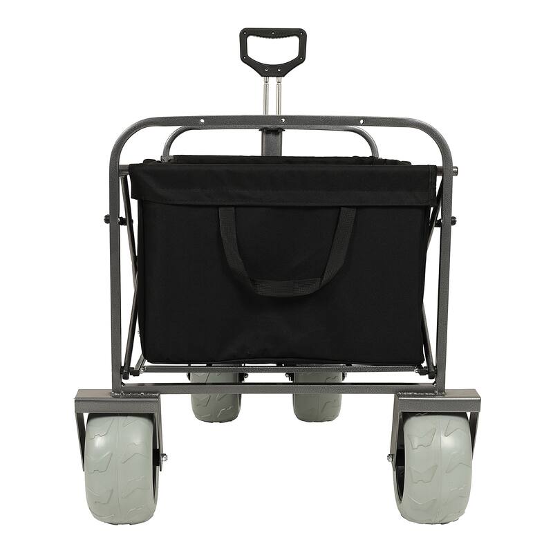 Two Pieces:Heavy-Duty 500lb Capacity Beach Wagon w/9" Pneumatic Tires & Steel Frame;Compact 225lb Foldable Utility Cart w/Straps