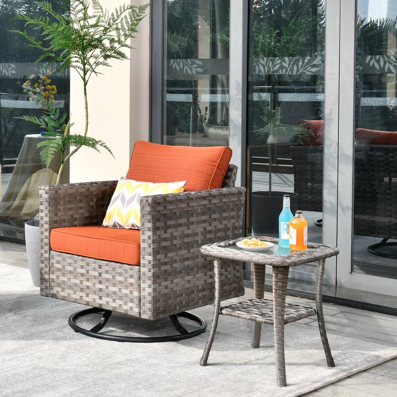 OVIOS 2-piece Swivel Rocking Wicker Chair Side Table Conversation Set