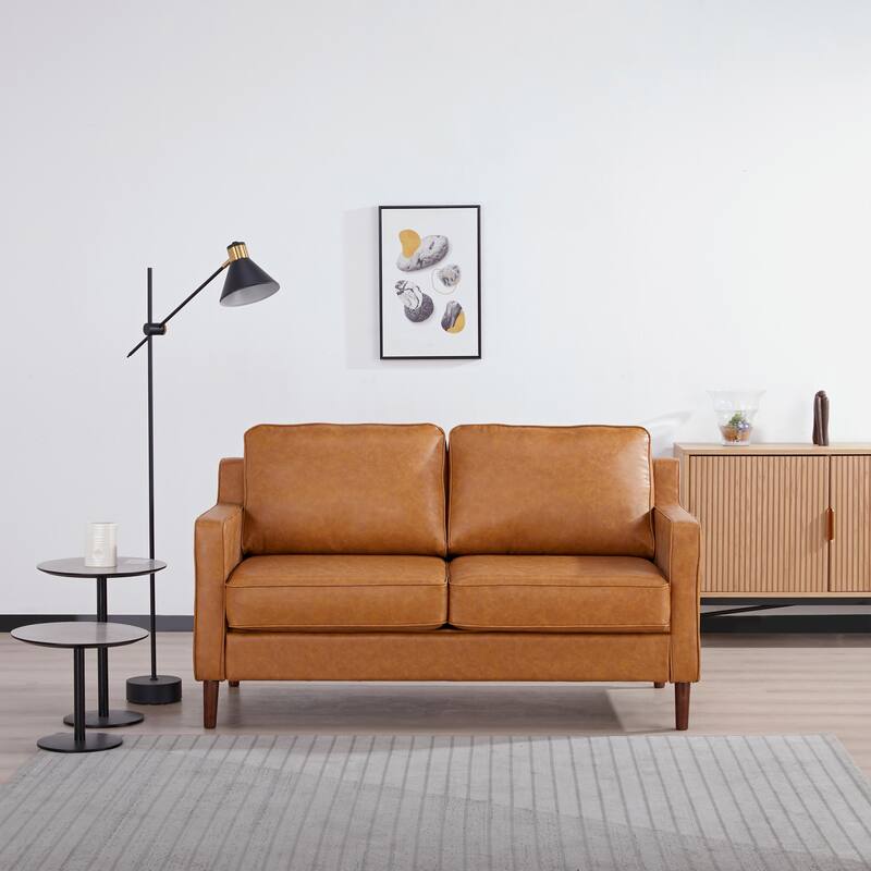Sedona Modern Loveseat Sofa, Faux Linen / Vegan Leather Couch