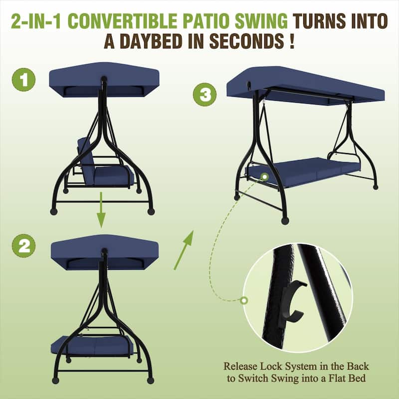 VEIKOUS Outdoor 3-Person Patio Porch Swing with Adjustable Canopy and Cushions