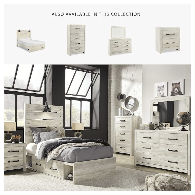 Cambeck Whitewashed Panel Bed w/ 2 Footboard Storage Drawers