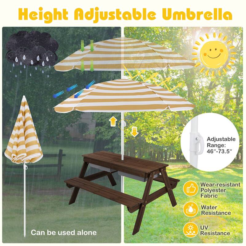 Costway 3-in-1 Kids Picnic Table Wooden Outdoor Sand & Water Table - See Details