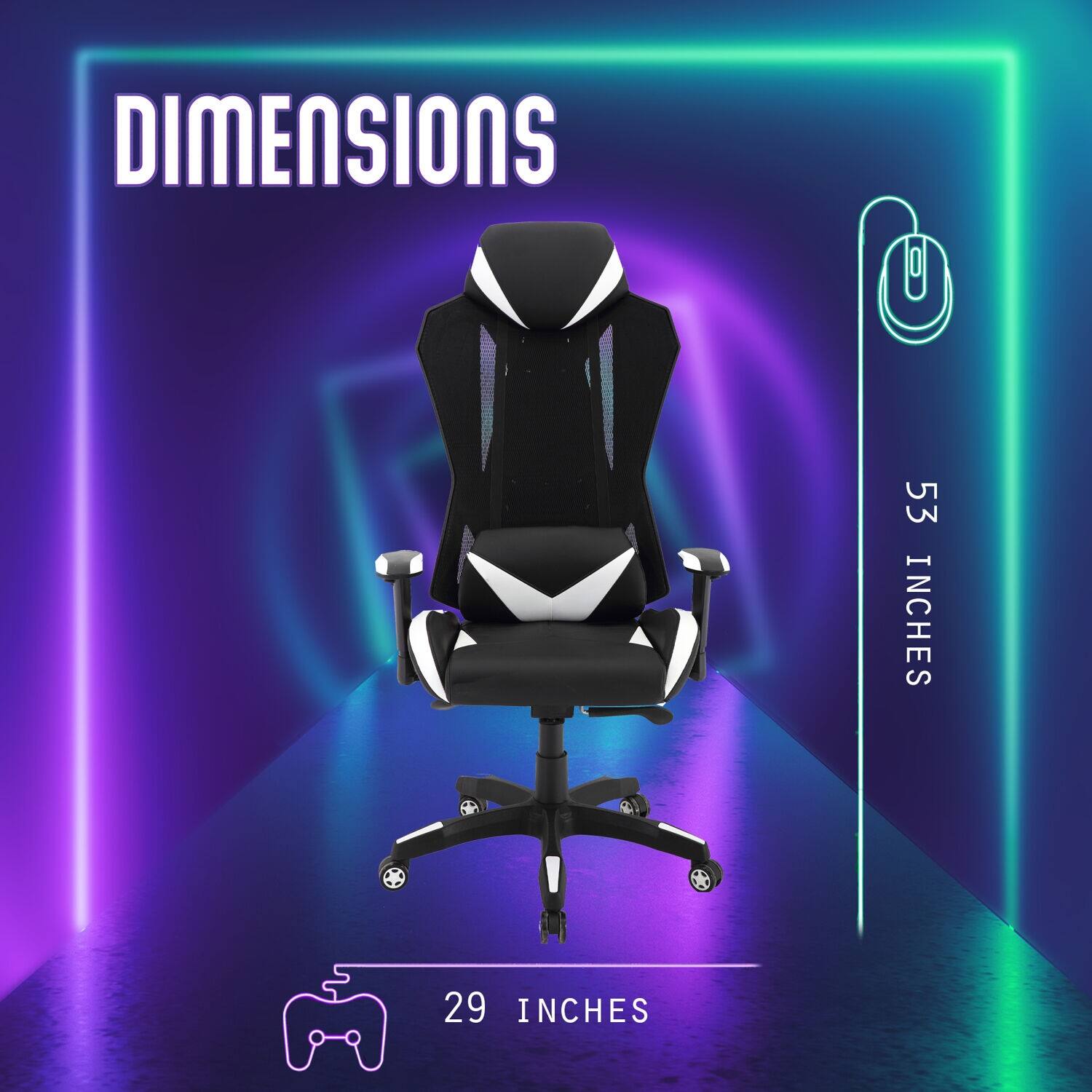 Hanover Commando Ergonomic HighBack Gaming Chair in Black and White with Adjustable Gas Lift