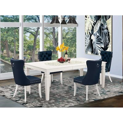 Modern 5 Piece Dining Set - Linen White Table & Navy Blue Chairs