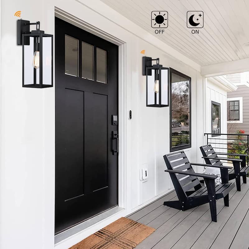 2-pack 1-Light 18 inch Matte Black Outdoor Wall Lantern with Clear Glass Shade(dusk to dawn could be chosen)