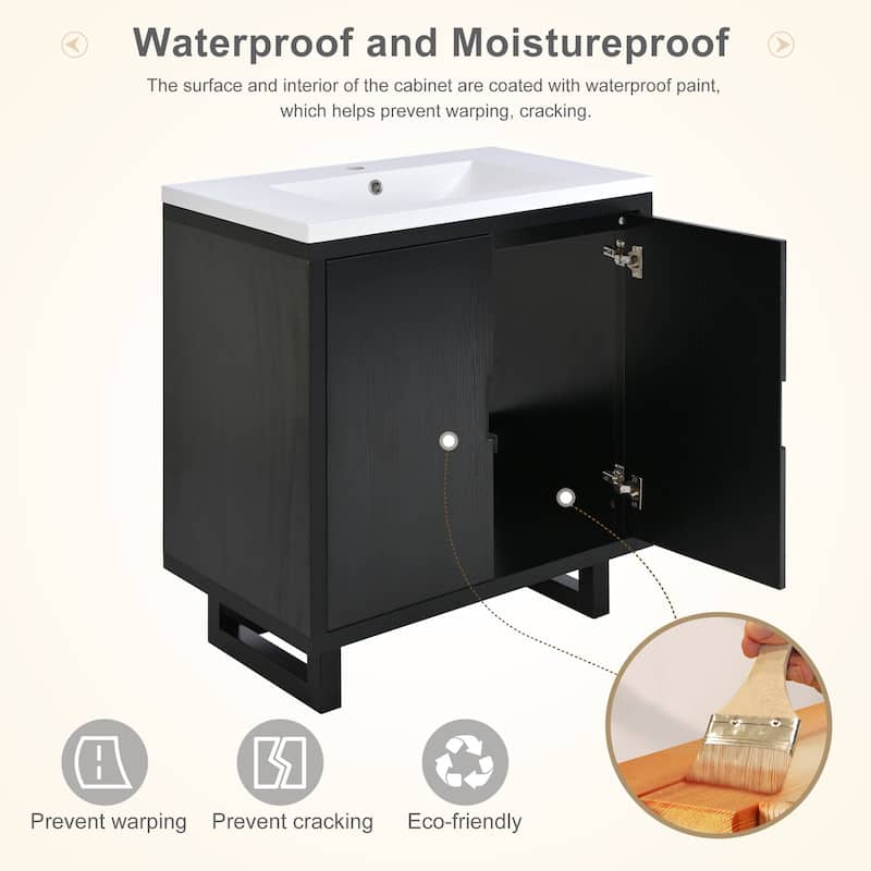 30'' Bathroom Vanity with Sink, Solid Wood Frame, Soft-Close Doors, Resin Basin, Freestanding Storage Cabinet