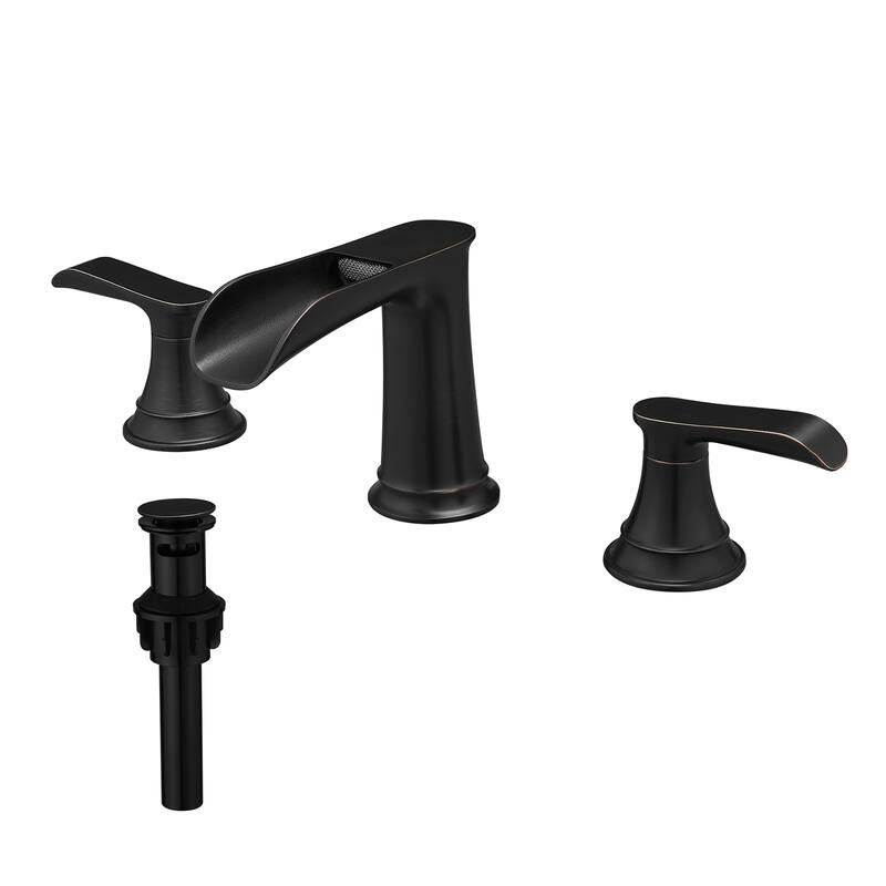 Double Handle Three-Hole Bath Waterfall Faucet with Drain