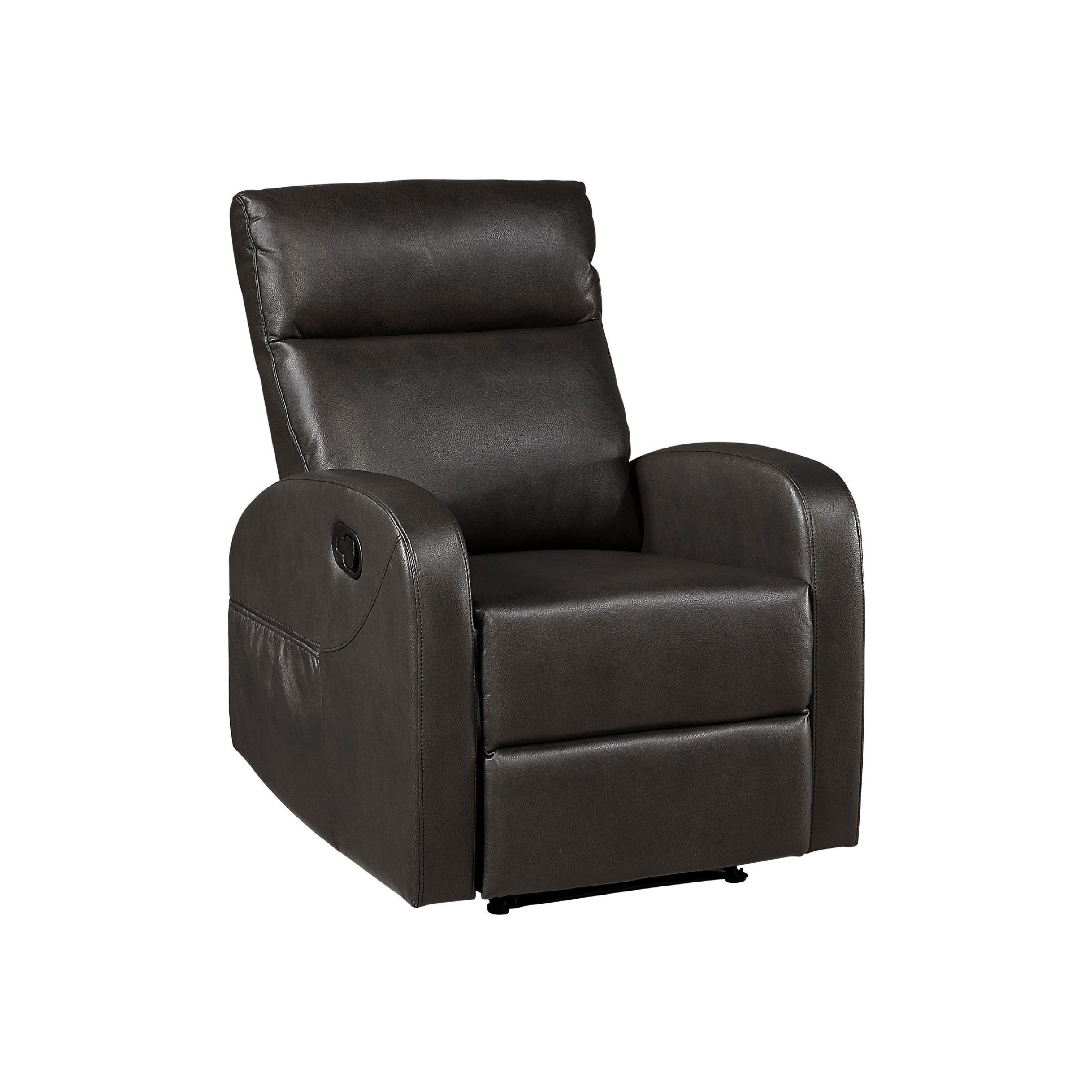 Mey Wall Hugger Manual Recliner Chair w Pocket, Dark Brown Faux Leather
