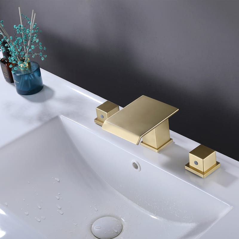 Widespread Waterfall Bathroom Sink Faucet, 2-Handle Bathroom Vanity Sink Faucets with Drain Assembly - 8" W×3.64" H