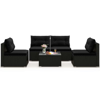 Gymax 5 PCS Patio Furniture Set w/ Seat & Back Cushions Tempered Glass