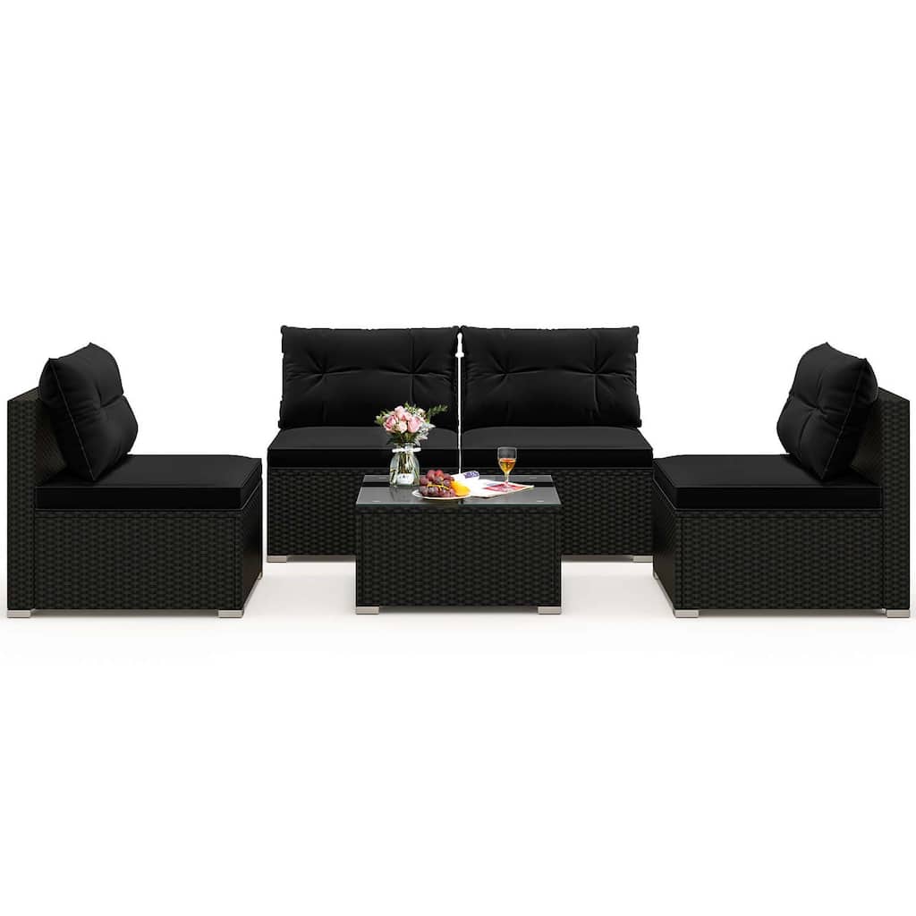 Gymax 5 PCS Patio Furniture Set w/ Seat & Back Cushions Tempered Glass