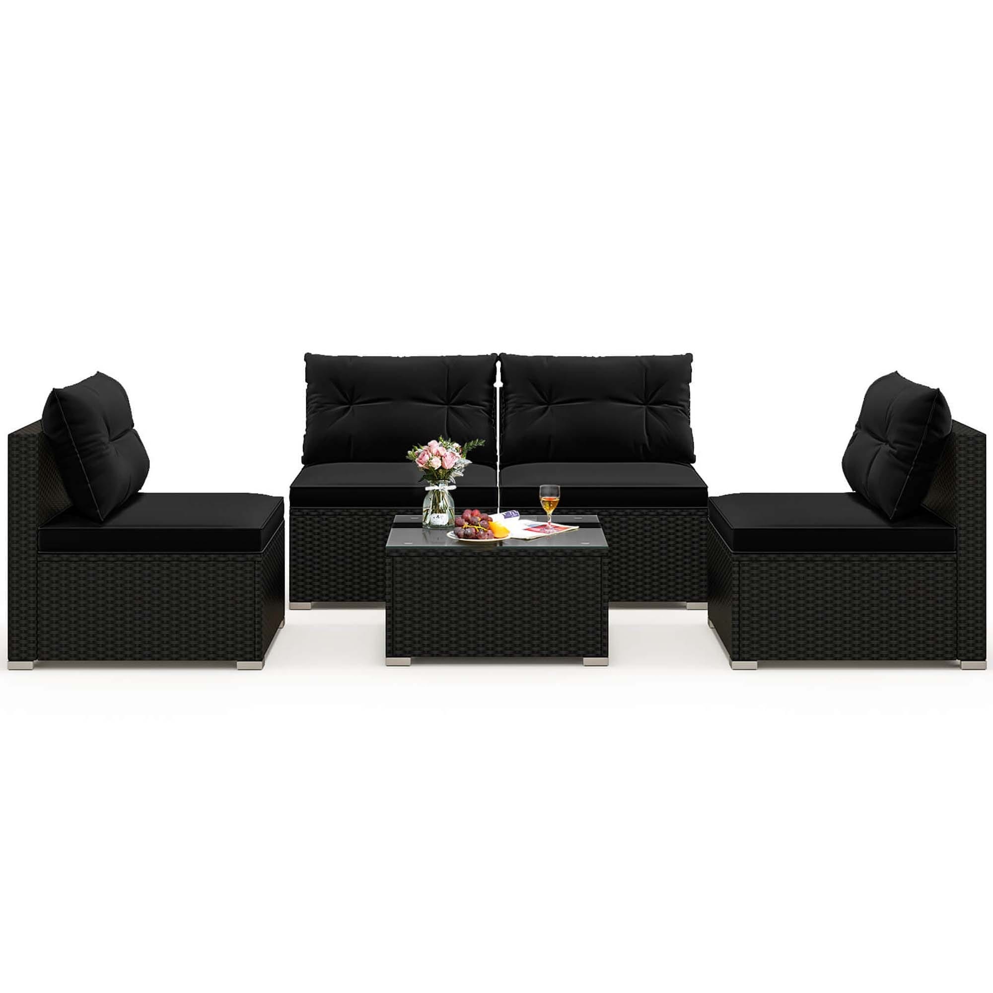 Gymax 5 PCS Patio Furniture Set w/ Seat & Back Cushions Tempered Glass