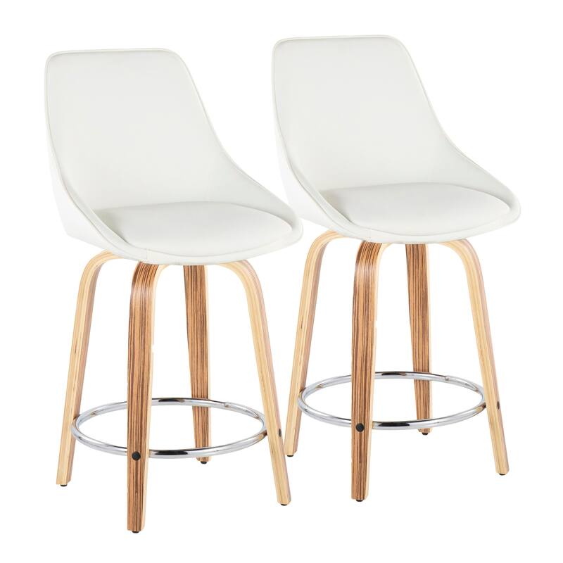 Carson Carrington Alba 24" Fixed-Height Upholstered Counter Stool with Bent Wood Legs & Round Footrest (Set of 2)