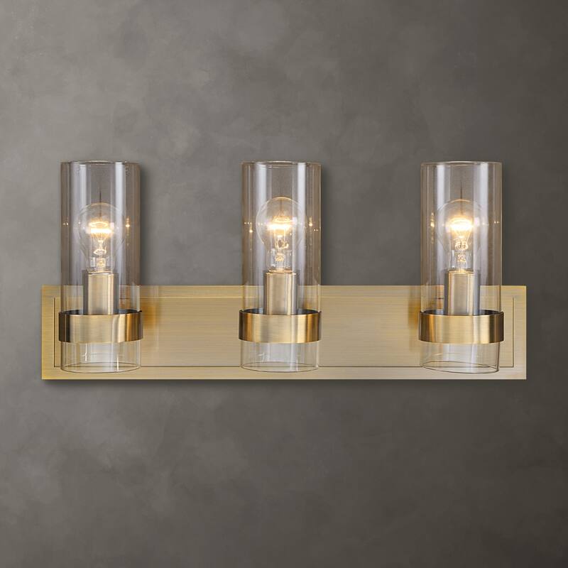 3-Light Antique Brass Cylindrical Wall Sconce - 23"