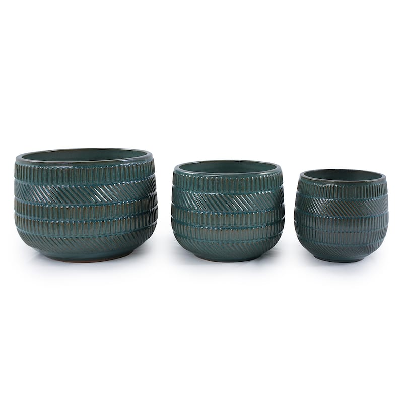 Ceramic Planters with Drainage Hole - Frost Proof Indoor Outdoor Flower Pots, for Patio Garden Windowsill, Set of 3