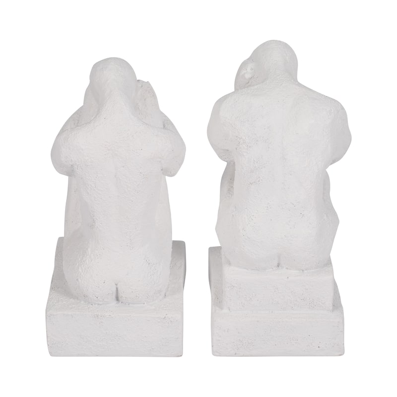 Modern Thinking Man Decorative Bookends - Set of 2, 7", White - 7.0"