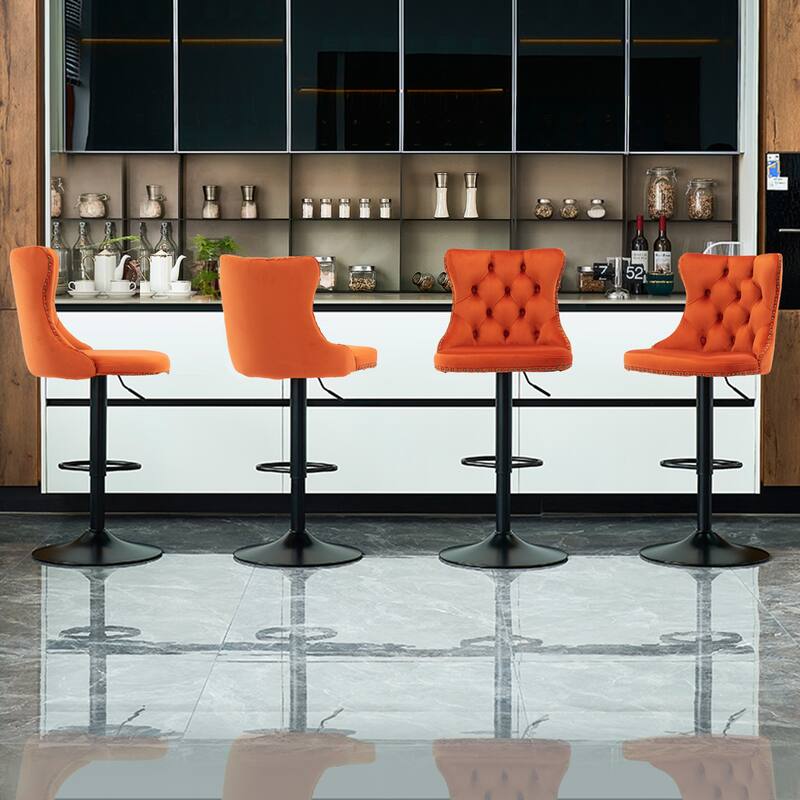 Velvet Adjustable Swivel Counter Height Barstools Set of 2