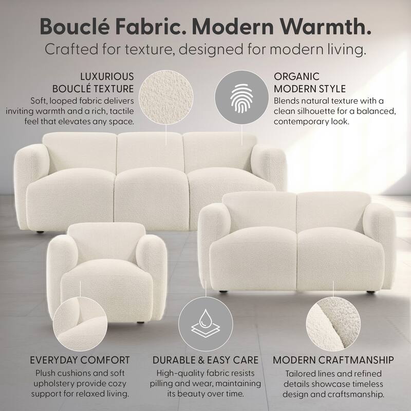 Sierra Ivory Boucle Accent Chair, Loveseat, Sofa, or Living Room Set