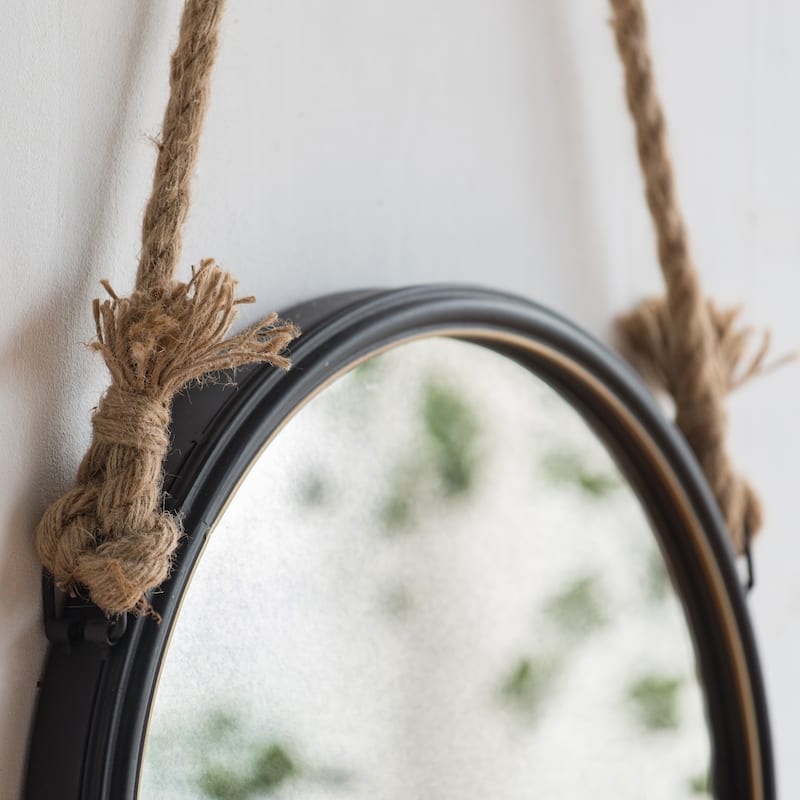 Round Metal Frame Mirror with Rope Strap