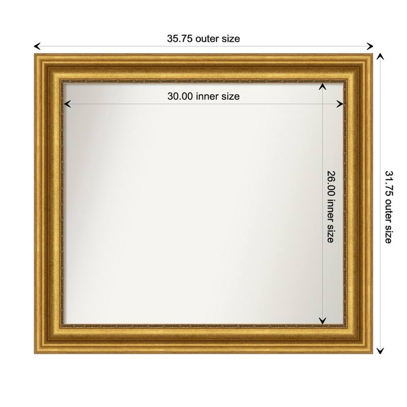 Parlor Gold Framed Non-Beveled Custom Wall Mirror, Bathroom Vanity Mirror - Outer Size: 35.75 x 31.75