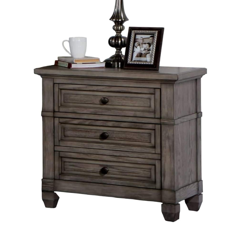 Jimbo Nightstand with USB Port and Hidden Drawer, Gray Solid Wood