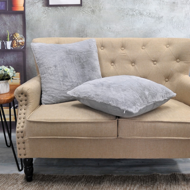 Solid Light Fauxfur Square Pillow Covers set of 2, NO INSERT - Vapor Grey