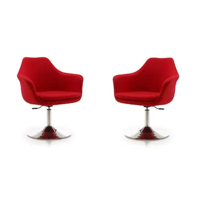 Manhattan Comfort Kinsey Red Chrome Wool Blend Adjustable Height Swivel Accent Chair (Set of 2)
