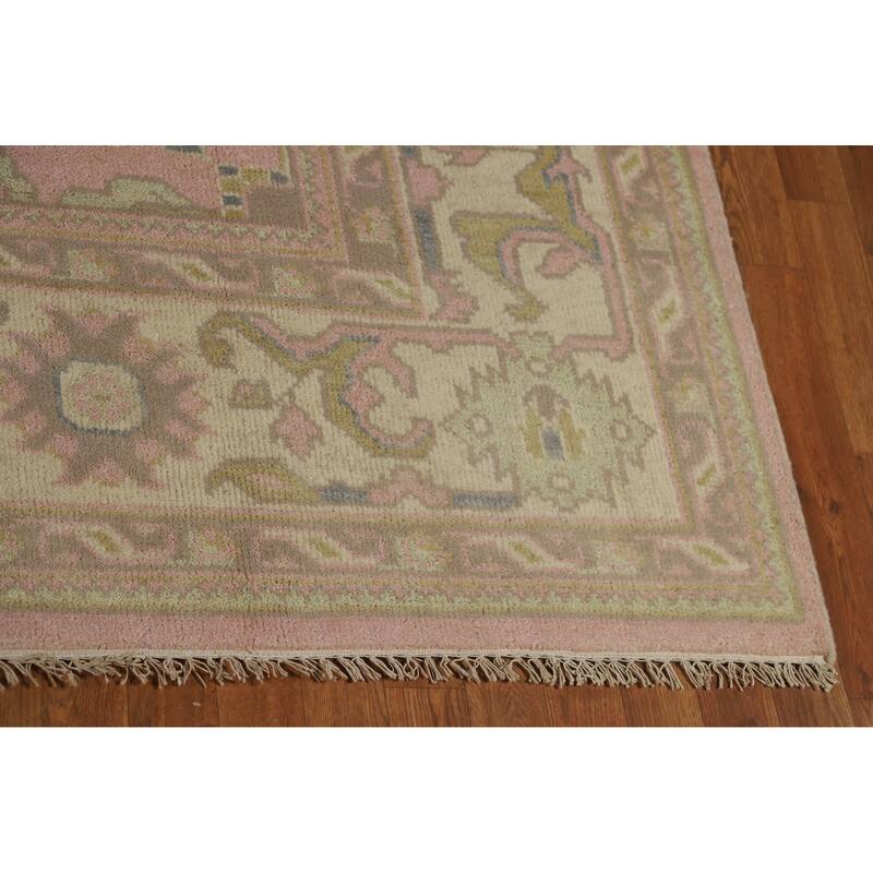 Pink Oushak Indian Area Rug Handmade Floral Wool Carpet - 7'10" x 10'1"