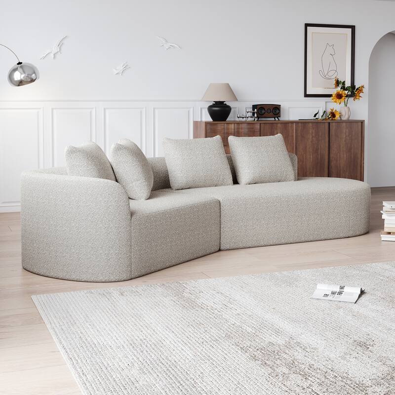 Modular Curved Sectional Sofa, Oversized Chenille Cloud Couch, Compressed Upholstered Sofa with 4 Throw Pillows