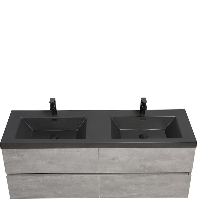 42/48/60/72 inch Plywood Floating Bathroom Vanity in Cement Grey with Integrated Quartz Sink