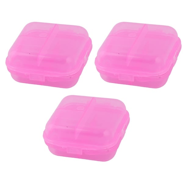 Family PP 2 Compartments Tablet Pill Organizer Dispenser Box Case Fuchsia 3 Pcs