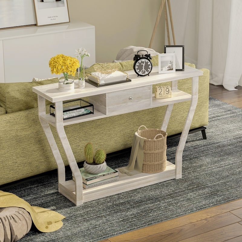 47'' Modern Console Table with Drawer and Curved Leg Design Extra Storage for Entryway or Office