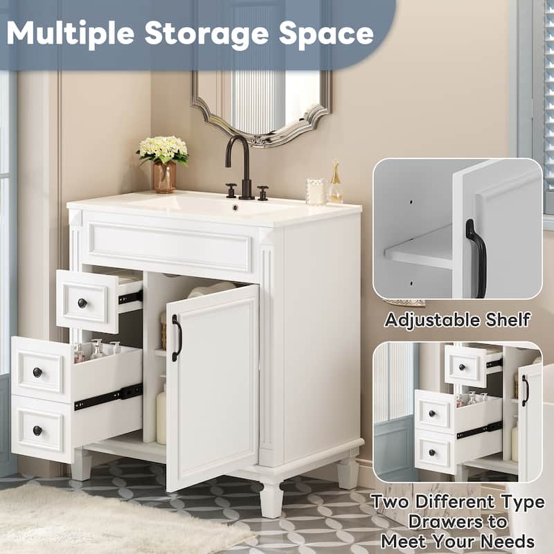 30" Bathroom Vanity with Ceramic Sink, Bathroom Storage Cabinet with 2 Drawers and Adjustable Shelf