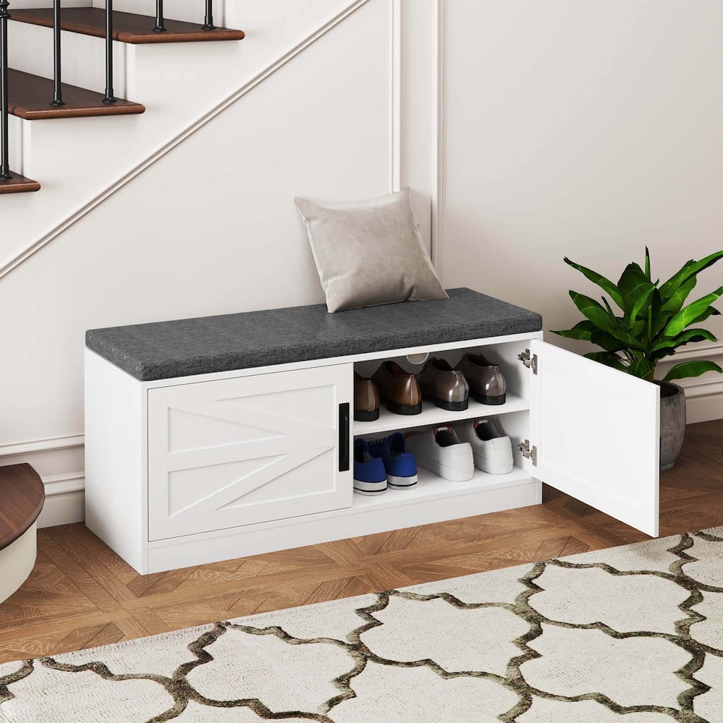 Farmhouse Entryway Bench Shoe Storage Bench with Cushion