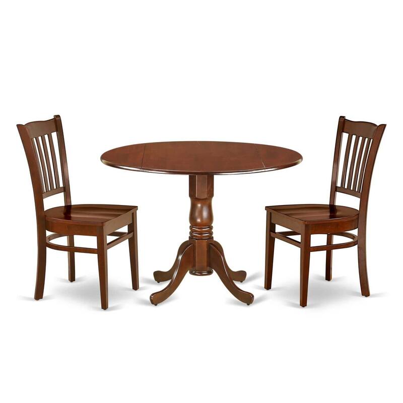 Round Dining Table Set - 42 Inch Kitchen Table with 2 Chairs - Linen White Finish